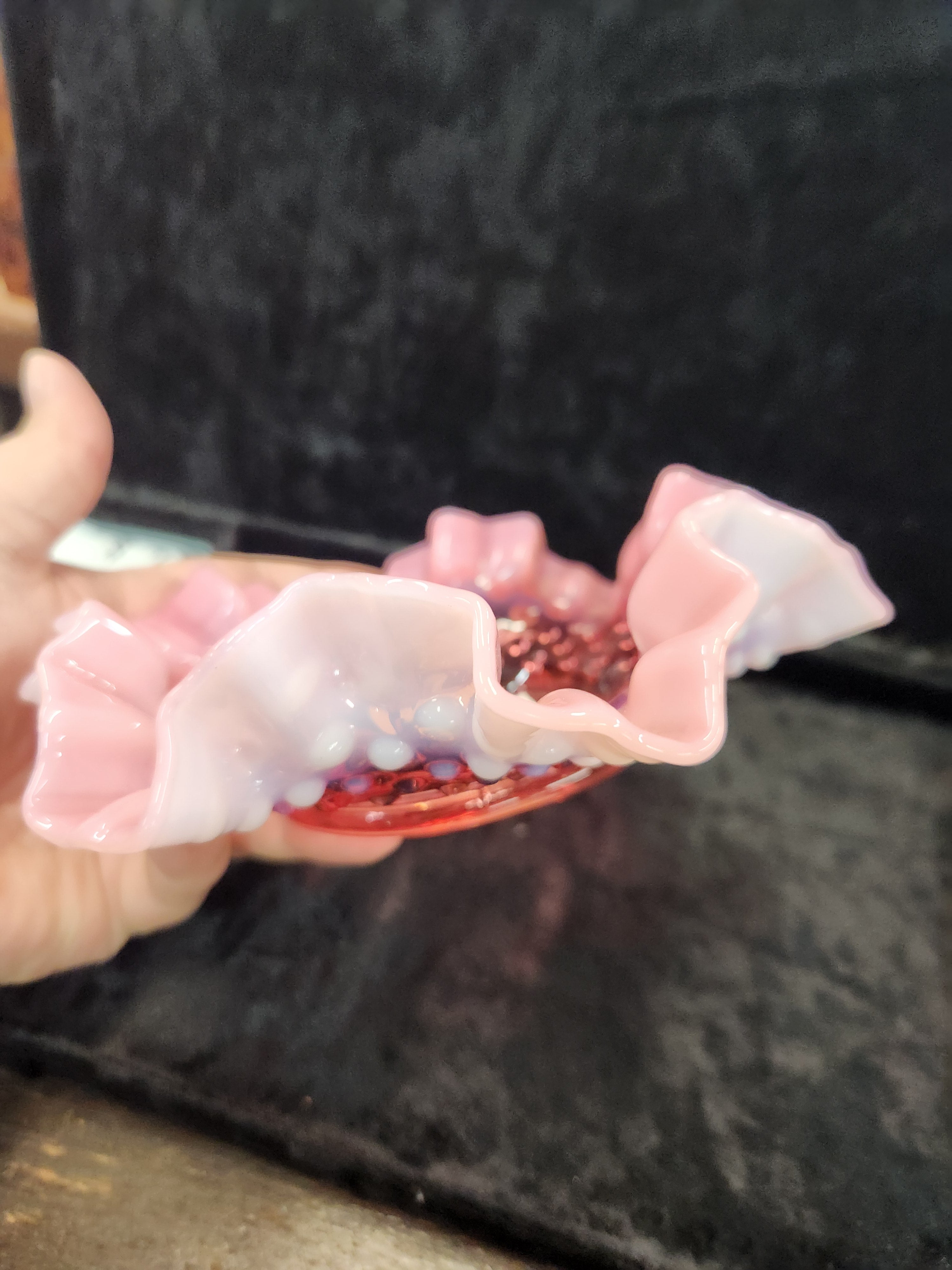 Vintage Fenton Raspberry Ruffled Dish