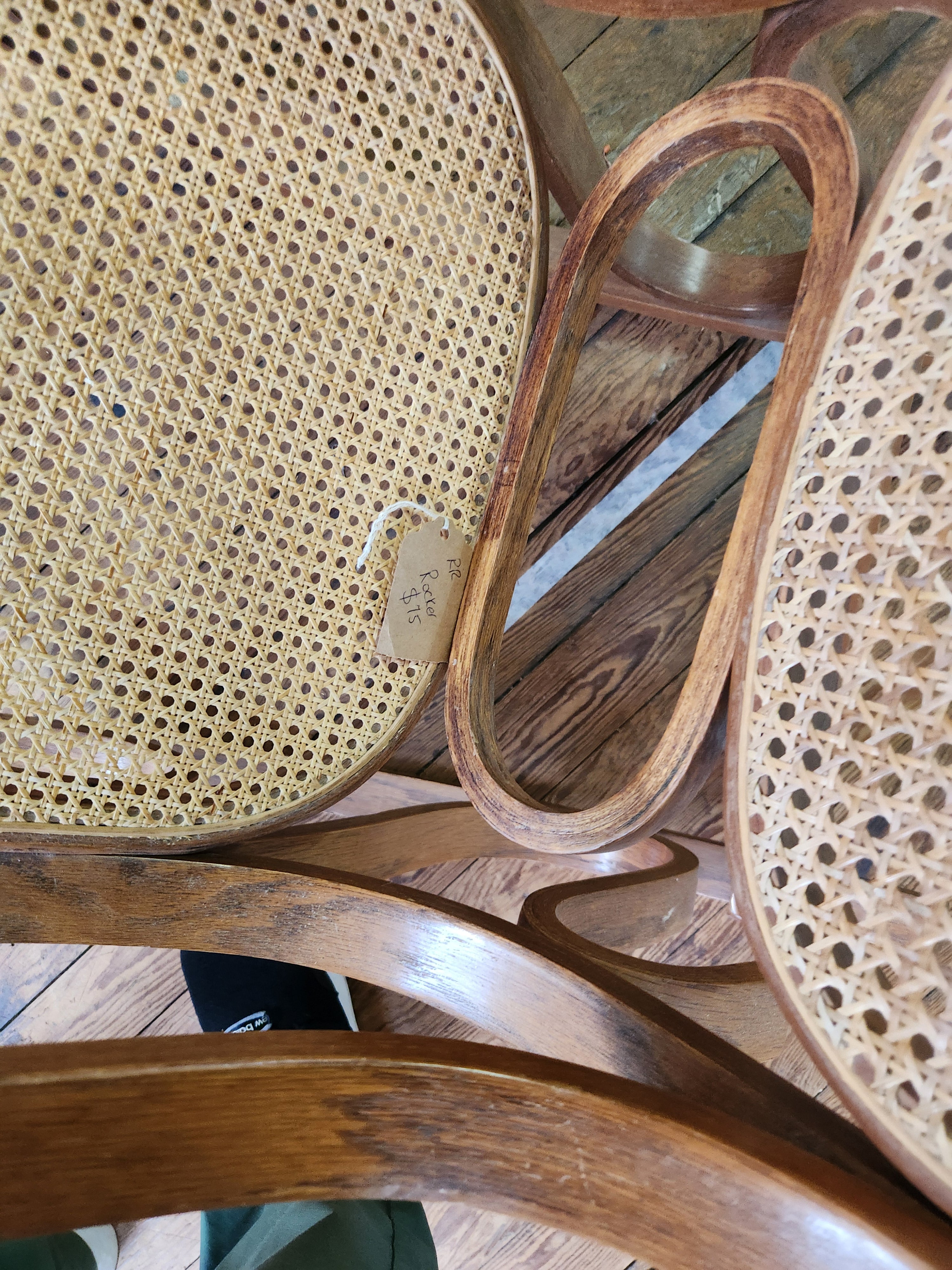 Vintage Thonet-style Oak Cane Rattan Bentwood Rocking Chair