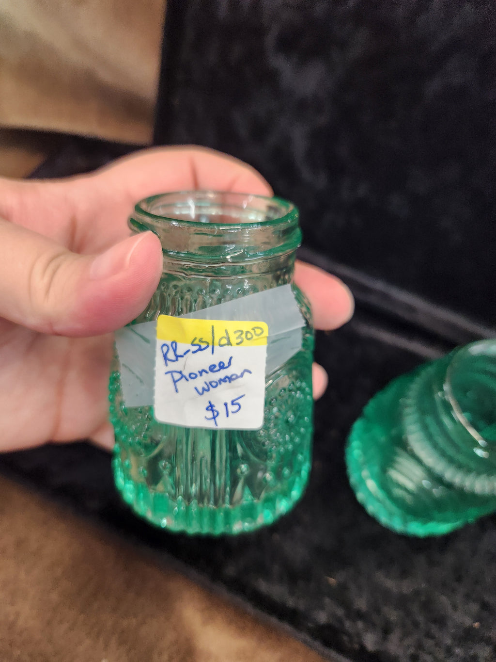 Pioneer Woman Adeline Teal Pressed Glass S&P Shakers