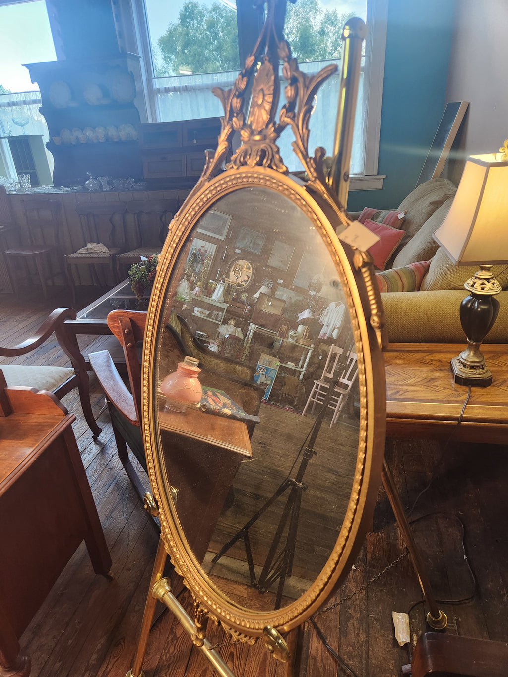 Vintage Ornate Oval Mirror with Gilded Gold Frame