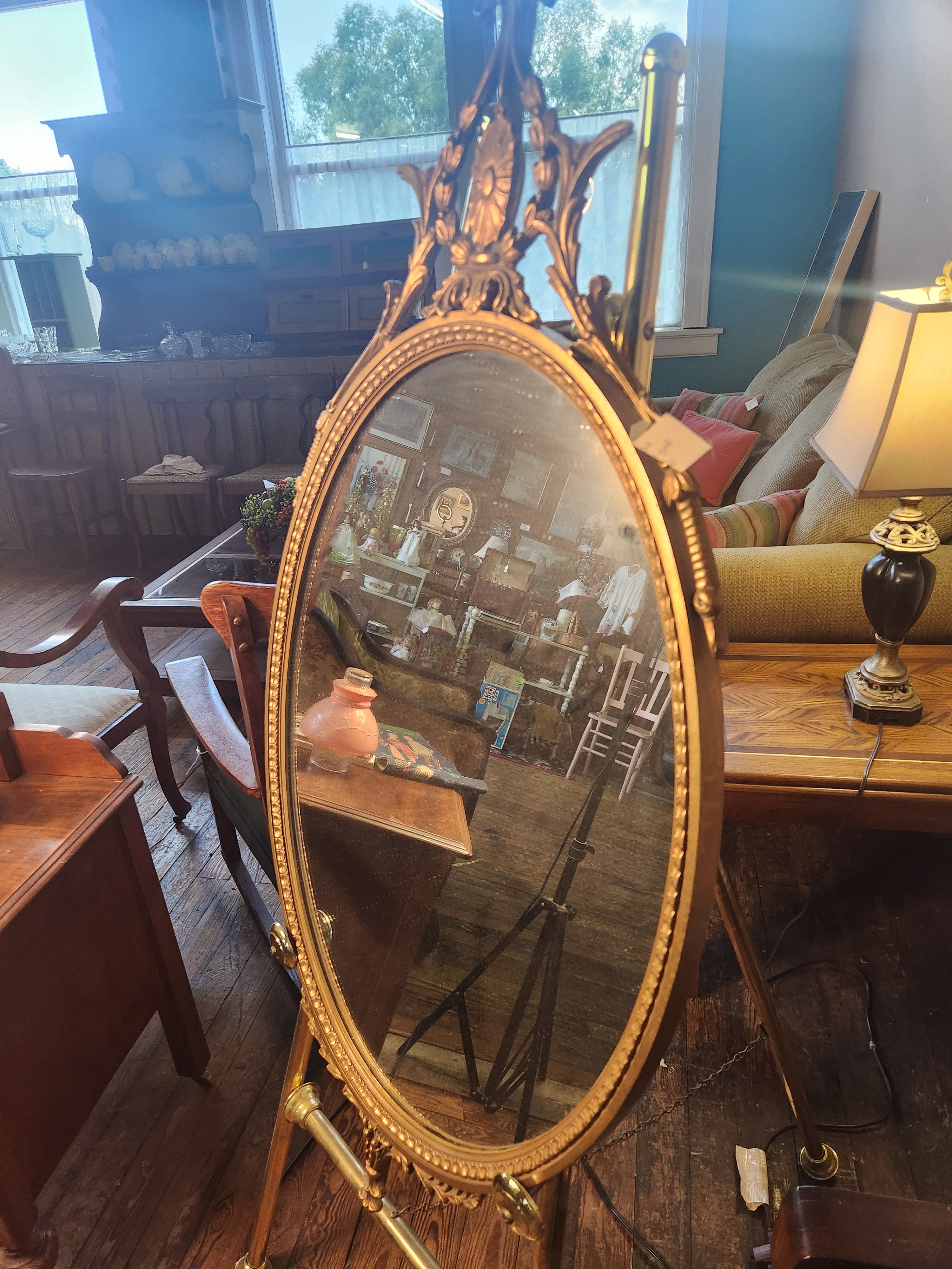 Vintage Ornate Oval Mirror with Gilded Gold Frame
