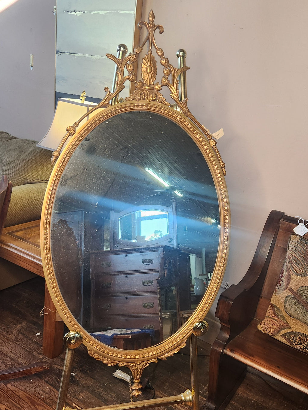Vintage Ornate Oval Mirror with Gilded Gold Frame