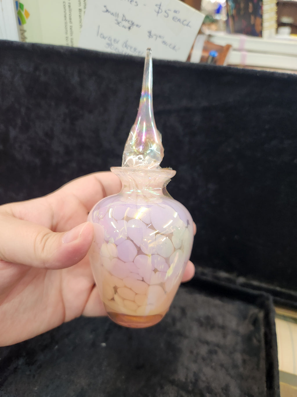 Vintage Iridescent Pink Glass Perfume Bottle