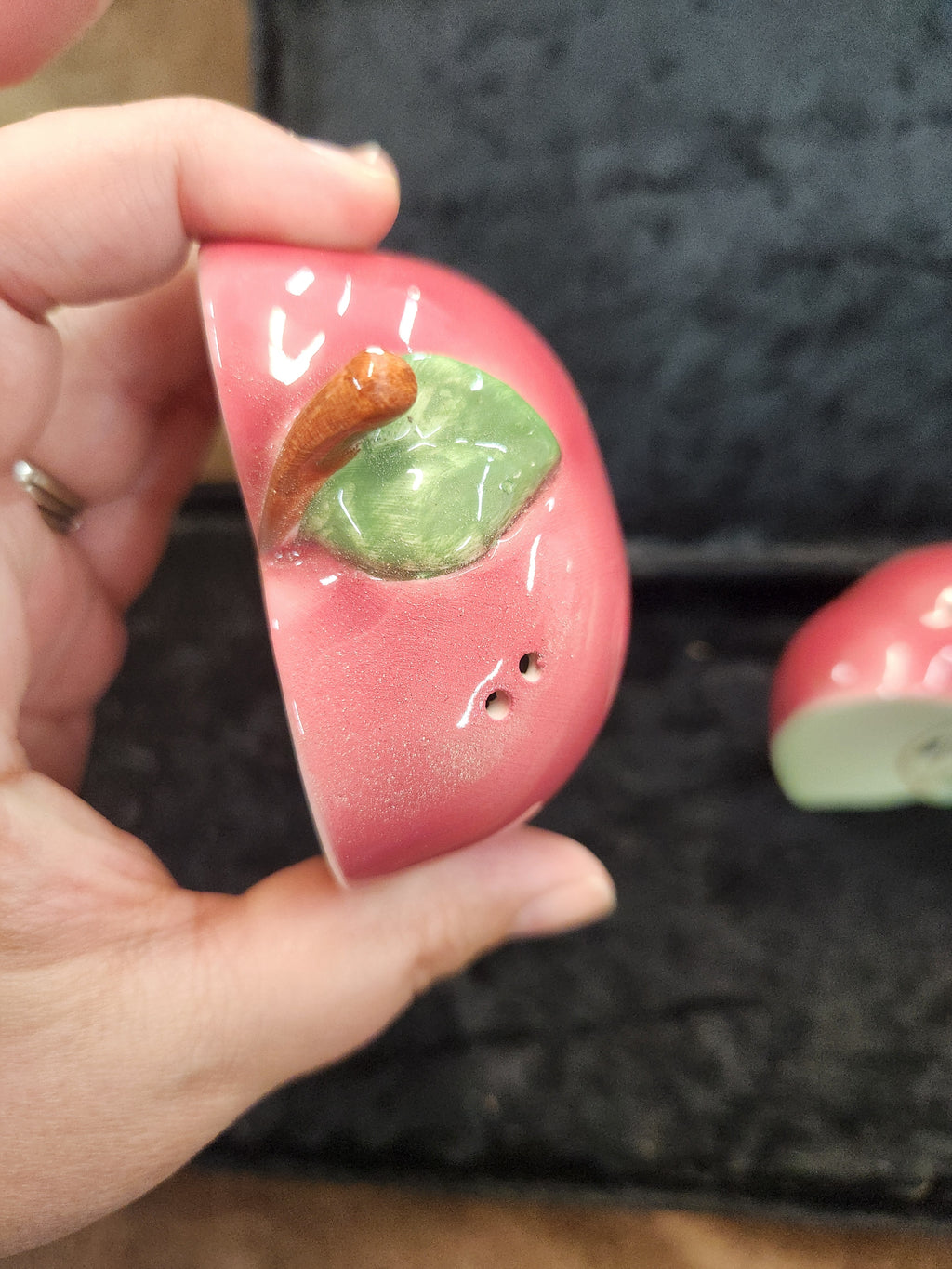 Vintage Ceramic Split-Apple S&P Shakers