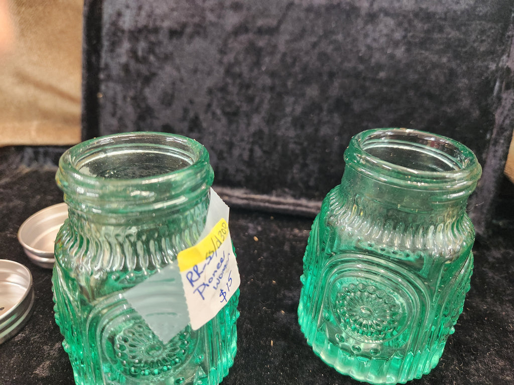 Pioneer Woman Adeline Teal Pressed Glass S&P Shakers