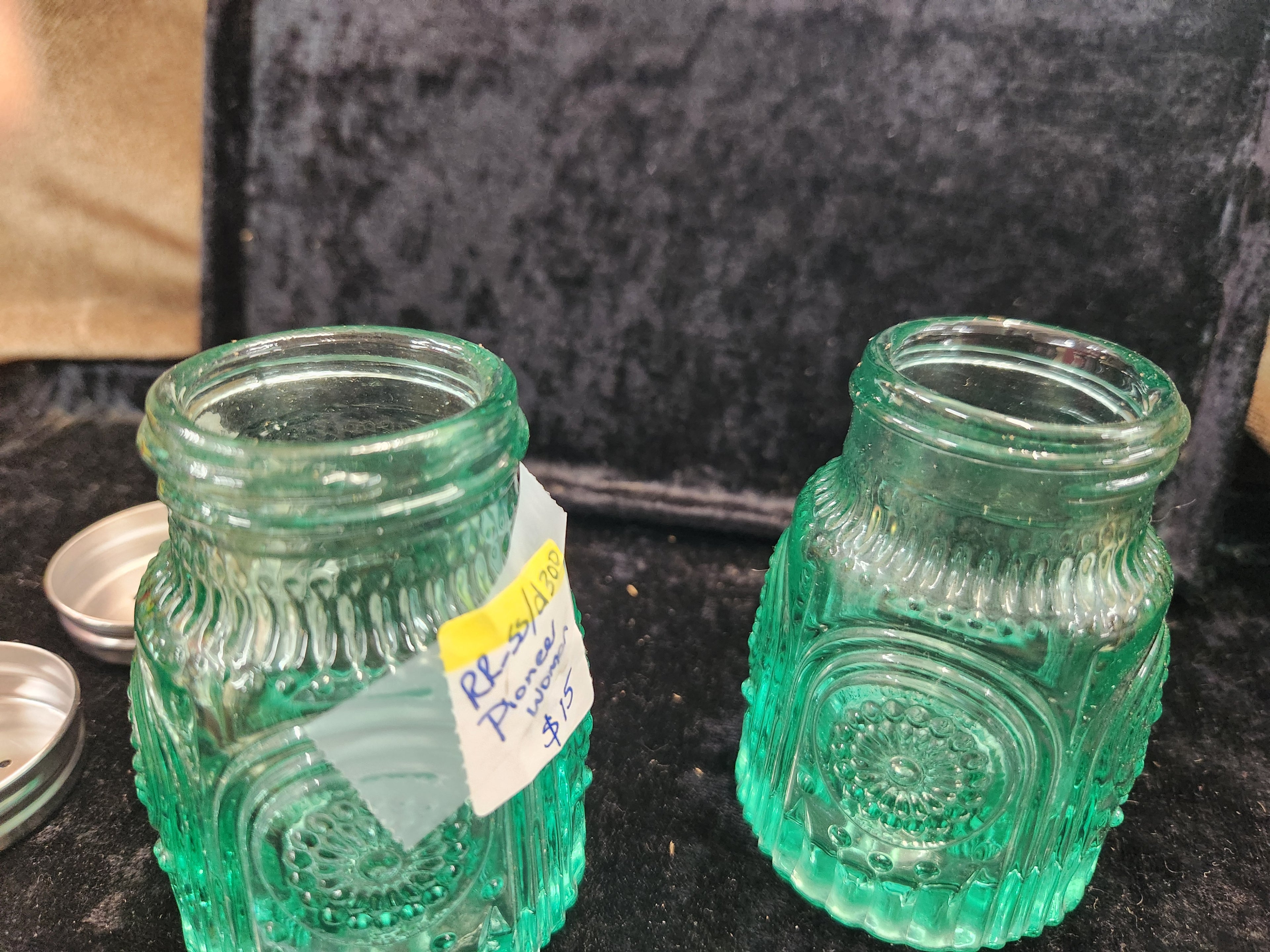 Pioneer Woman Adeline Teal Pressed Glass S&P Shakers